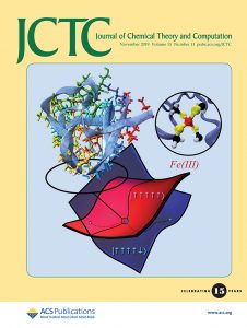 A journal cover depicting a protein fragment and a potential energy surface