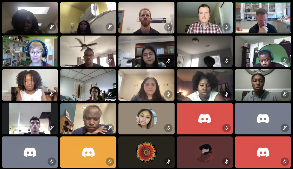A grid of 25 participants in a video call 