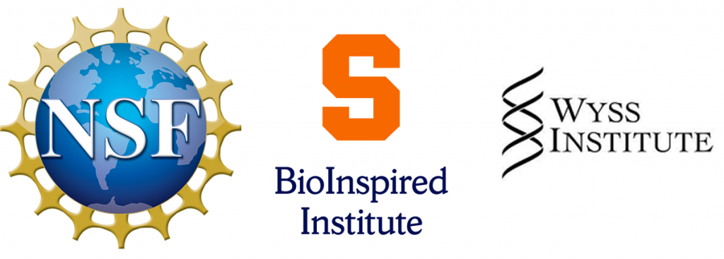 Three logos: National Science Foundation, BioInspired Institute, Wyss Institute