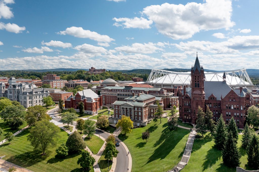 Aerial photo of campus taken by a drone.